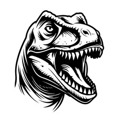Detailed Dinosaur Head Illustration Vector in Black
