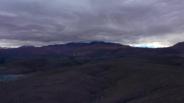 Aerial Downward Scenic View Of Mountains In Atacama Desert Under Cloudy Sky - San Pedro de Atacama, Chile