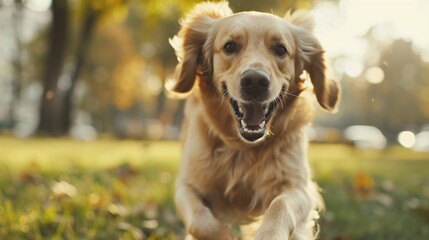 lively closeup of a pub dog running energetically in the park showcasing the puppy's playful nature and enjoyment of the outdoor setting