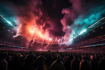 Fotobehang Exciting departure at Super Bowl, crowded stadium and players in action., generative IA © JONATAS