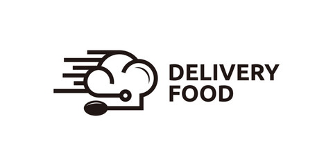 creative food delivery logo design, chef hat and speed, logo design templates, symbols, icons, creative ideas. - obrazy, fototapety, plakaty