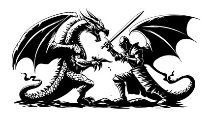 Knight Facing a Fierce Dragon Vector Illustration
