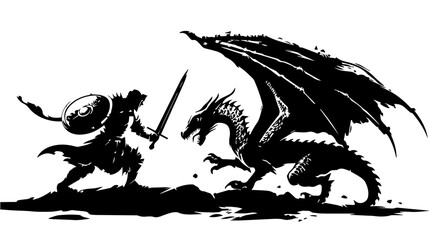 Knight Facing a Fierce Dragon Vector Illustration
