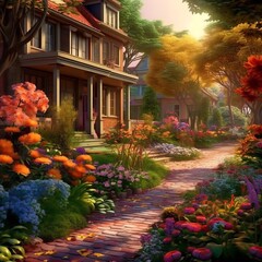 Beautiful Garden with Colorful Flowers and Pla...

 - obrazy, fototapety, plakaty