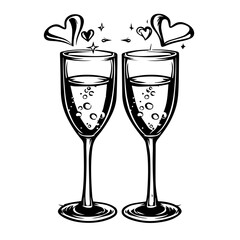 Romantic Champagne Glasses Toast Drawing
