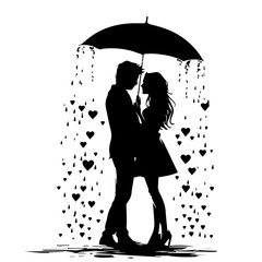 Silhouette of Couple Under Umbrella with Heart Rain
