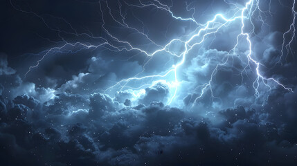 Realistic thunder storm lightning on transparent background.