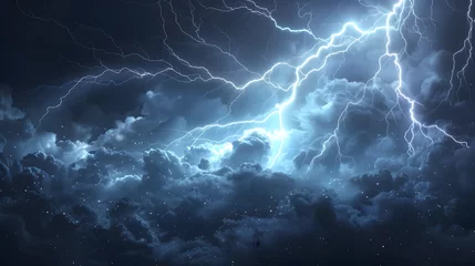 Tuinposter Realistic thunder storm lightning on transparent background. © Prasanth