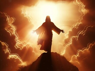 Jesus Christ ascended into heaven among the clouds, Ascension Day Concept and Video Looping