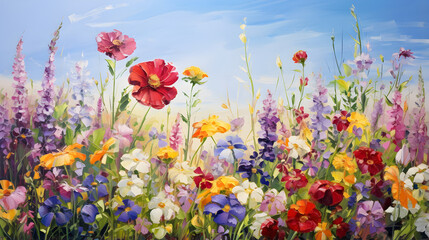 Fototapeta na wymiar Vibrant Canvas of Radiant Petals: A Stunner Display of Bright, Colorful Flowers in Full Bloom