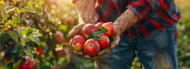 Sun-kissed Harvest: Capturing the Hands of a Farmer Picking Apples in a Sunny Orchard