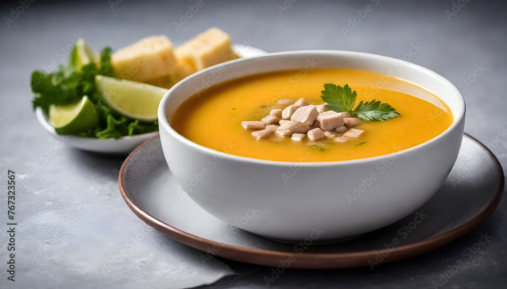 Wall mural sopa de lima, traditional mexican lime soup with chicken