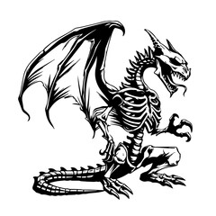 Dragon Skeleton Vector Illustration in Black
