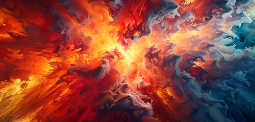 Vibrant explosion of fiery hues blending together seamlessly in a mesmerizing spectacle. [Copy space on blank labels word.]
