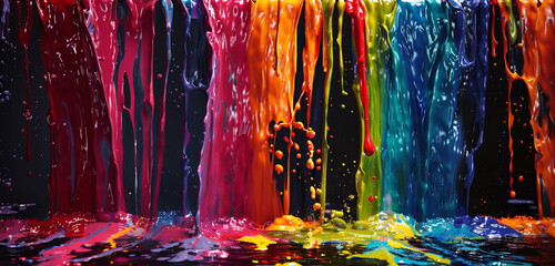 Vibrant splashes of pigment cascade down, creating a waterfall of color.