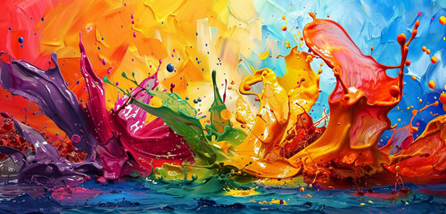 Vibrant splashes of pigment dance across the canvas, evoking a sense of rhythm and movement.