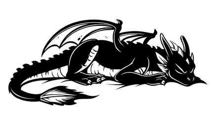 Monochrome Sleeping Dragon Illustration Vector