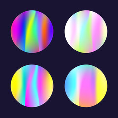 Hologram abstract backgrounds set. Holographic gradient. Iridescent hologram backdrop. Minimalistic 90s, 80s retro style graphic template for book, annual, mobile interface, web app.