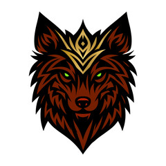 Obraz premium wolf viking golde ornamant mascort illustration vector abstack logo 