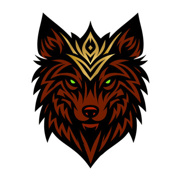 wolf viking golde ornamant mascort illustration vector abstack logo
