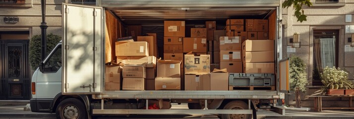 Truck filled with boxes and furniture for moving