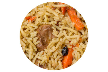 Delicious pilaf with vegetables, salt, spices and herbs in a ceramic plate - 767324774