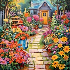 Fototapeta na wymiar Bright and Colorful Garden Path Filled with To...
