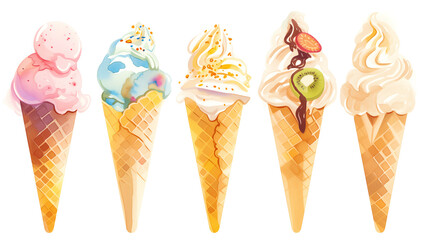 watercolor Cute ice cream cone 