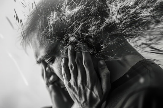 An abstract image of a person with a headache, with a series of jagged lines emanating from their head.
