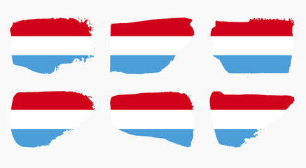 Luxembourg flag collection with palette knife paint brush strokes grunge texture design set. Grunge brush stroke effect