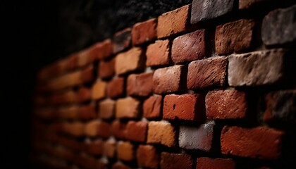 A red brick wall stands out against a stark black backdrop, creating a striking contrast