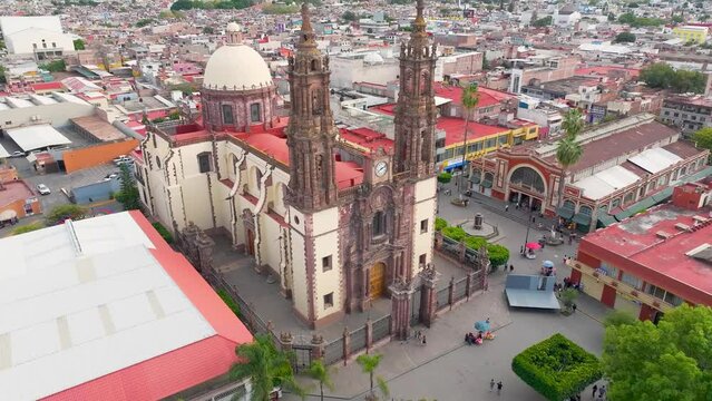 Drone shot of theCathedral of the Immaculate Conception of Zamora de Hidalgo in Zamora, Mexico