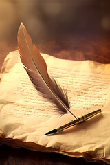 Vintage Quill Pen on Weathered Parchment