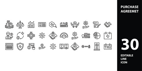 power purchase agreement icons. Thin outline icons pack. Vector illustration