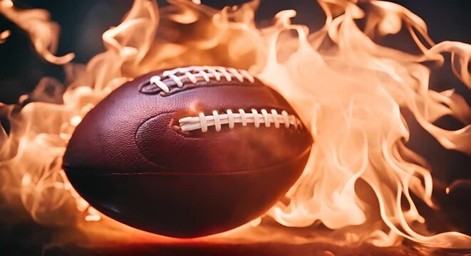 American football ball with fire.