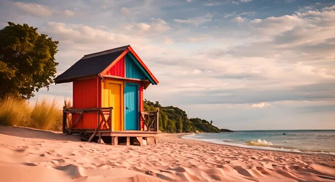 Colorful huts on the beach.
