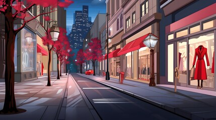 Digital composite of Midtown street with red maple leaves and cityscape