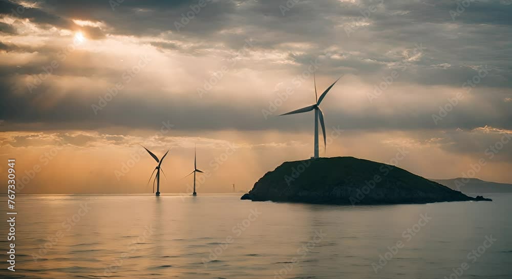 Sticker wind turbines in the sea.