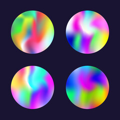 Holographic abstract backgrounds set. Gradient hologram. Rainbow holographic backdrop. Minimalistic 90s, 80s retro style graphic template for placard, presentation, banner, brochure.