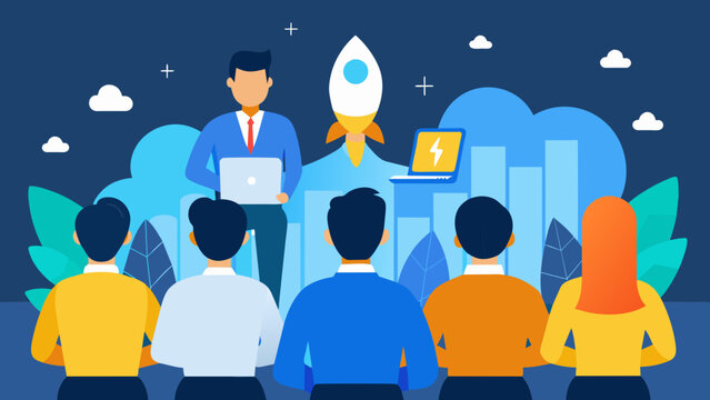 A group of investors attentively listen as a new startup presents their pitch intrigued by the potential for growth and profitability shown in