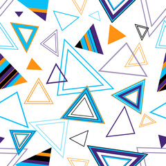 Seamless pattern of triangles. Geometric triangles. Bright seamless pattern. Design of fabric, wallpaper, wrapping paper. Vector