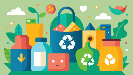 An ecofriendly packaging choice featuring a playful design of recycling symbols in different colors aimed at educating customers on the - obrazy, fototapety, plakaty