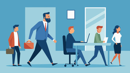 A CEO walks through the office stopping at each employees desk to have a oneonone conversation. The employees are engaged and listening