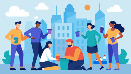 In the bustling city a group of entrepreneurs take a break from their usual routines to engage in a teambuilding activity aimed at boosting