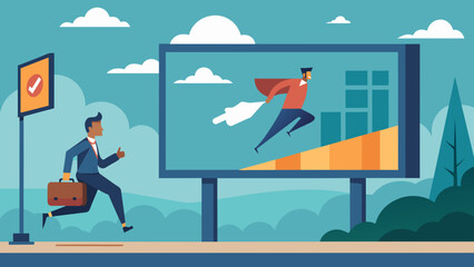 A sleek modern billboard promoting a new product catches the eye of a passing commuter sparking their interest in trying out the brand. The