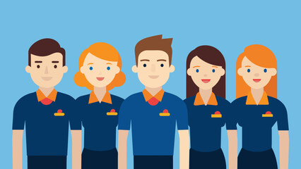 A photo of a professional and polished team of employees all wearing companybranded uniforms demonstrating how branding can bring a sense of
