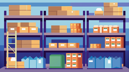 A warehouse with shelves stacked high with neatly packaged products showcasing the importance of efficient and organized distribution in