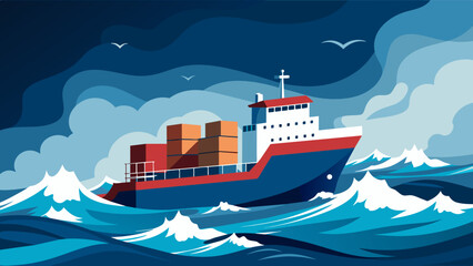 A cargo ship navigating through stormy seas showcasing the resilience and adaptability of the transport industry.