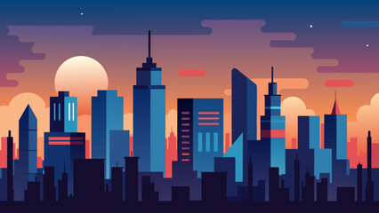 A city skyline at dusk symbolizing the constantly evolving nature of the market and the need for businesses to adapt and innovate in order to - obrazy, fototapety, plakaty