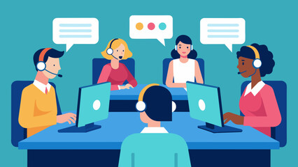 In a bustling call center setting employees are participating in a virtual training session. This innovative od utilizes interactive modules